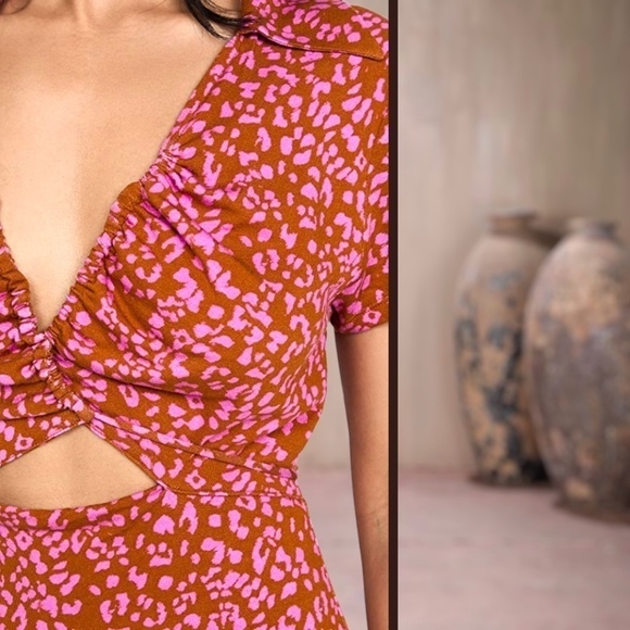 FREE PEOPLE Marseille Short Sleeve Adjustable Front Cut Out MiniDress NWT/LG - Picture 6 of 12